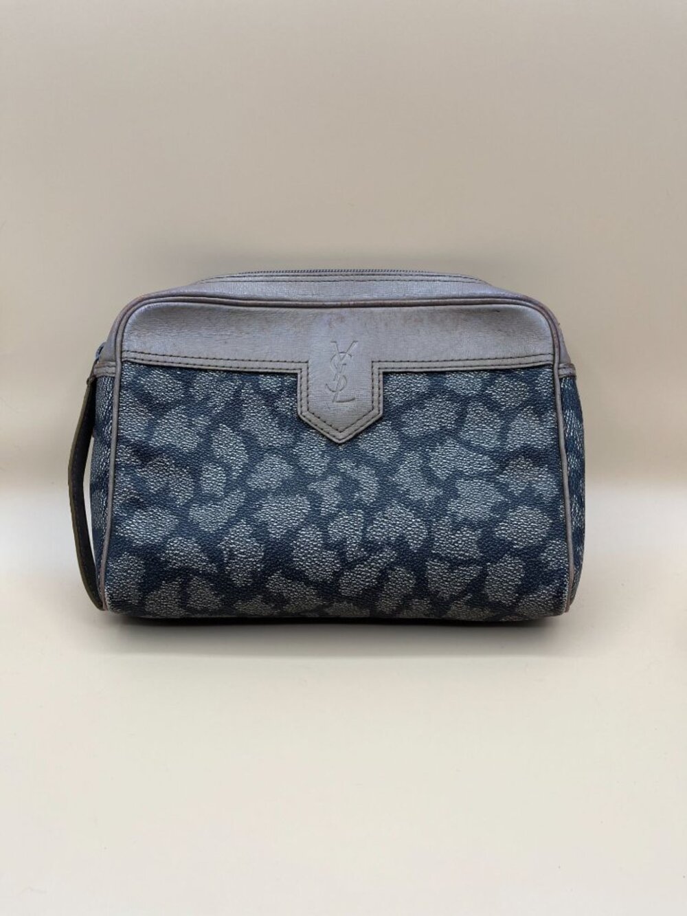 Yves Saint Laurent Vintage Monogram Coated Canvas Zip Case Cosmetic Travel Pouch